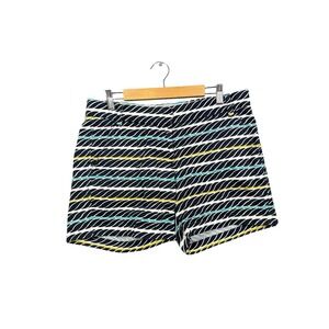 J. CREW Chino Shorts Navy Blue Multicolor Wave Stripe Print Women's Size 4